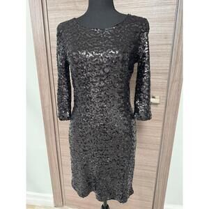 BB Dakota Black Sequin Bodycon Dress Size S 3/4 Sleeve Cocktail Party Evening